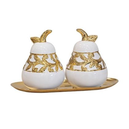 S/2 ceramic pear white-gold 23X9.5X14CM