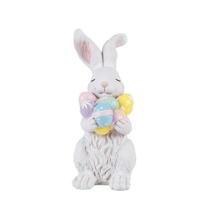 Polyresin Easter Bunny with Multicolored Eggs White - Pink 9.8X12.8X23.5CM