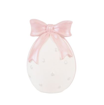 Polyresin Easter egg with pink ribbon, white 7.8X7.8X12CM