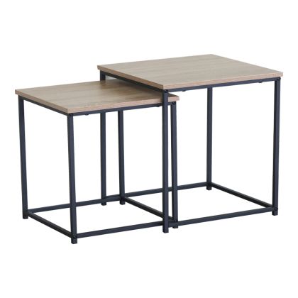 Masuta coffee tables 2 pcs. MDF black with marble effect - black metal