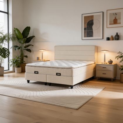 Linteda double bed with storage, cream velvet, 160x200 cm