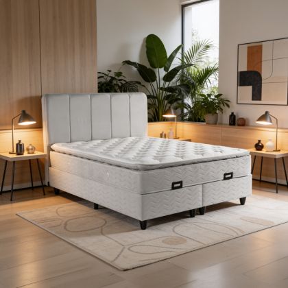 Lunda double bed with storage, grey velvet, 160x200 cm