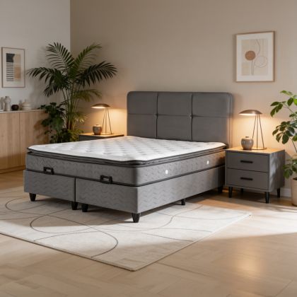 Punto double bed with storage, anthracite, velvet 160x200 cm