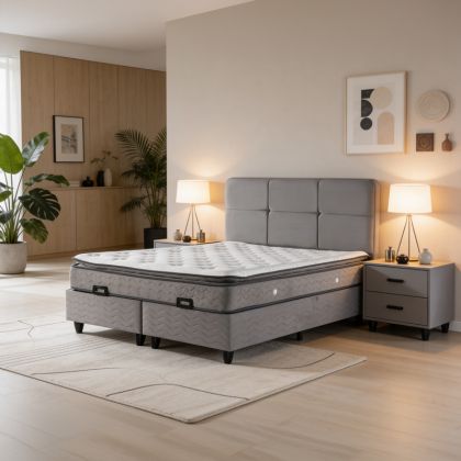 Punto double bed with storage space, grey velvet, 160x200 cm
