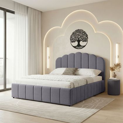 Tatiana double bed, fabric, light gray, with storage space, 120x200 cm