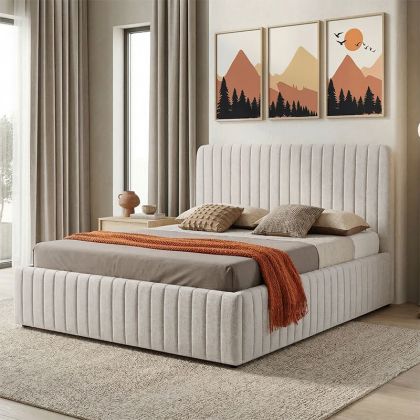Double bed Zilin beige fabric with storage space 160x200cm