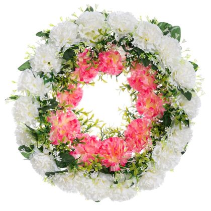 Decorative wreath with red and cream carnations