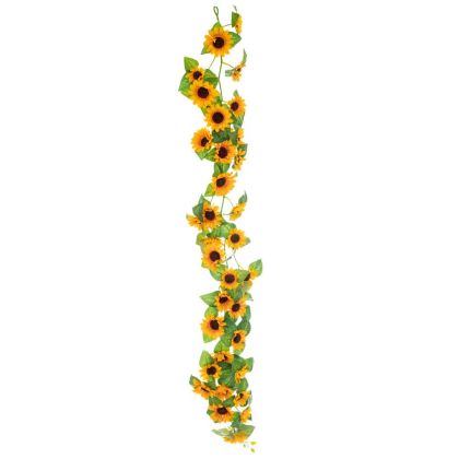 Decorative green garland with sunflowers 180 cm