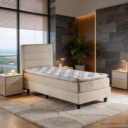 Single bed Linteda cream velvet 90x200cm
