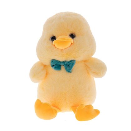 Yellow plush duck with light blue bow tie 14X24CM