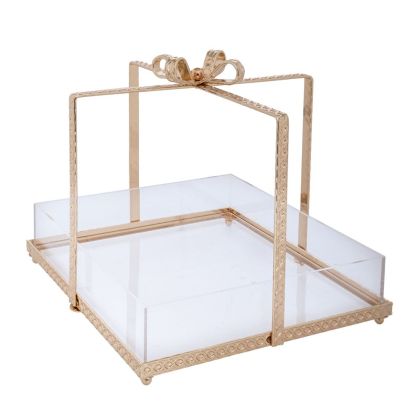 GOLD METAL GIFT TRAY WITH PLEXIGLASS 17X17X17CM