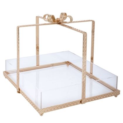 GOLD METAL GIFT TRAY WITH PLEXIGLASS 29X29X25CM