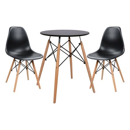 3-PIECE DINING SET TWIST HM21371 ROUND TABLE D60 AND 2 DINING CHAIRS IN BLACK