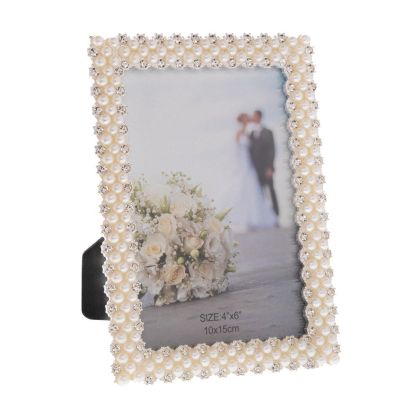 Cream metal frame with pearls 10X15 cm