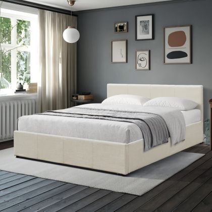 Dellia bed with storage, cream fabric, 150x200 cm