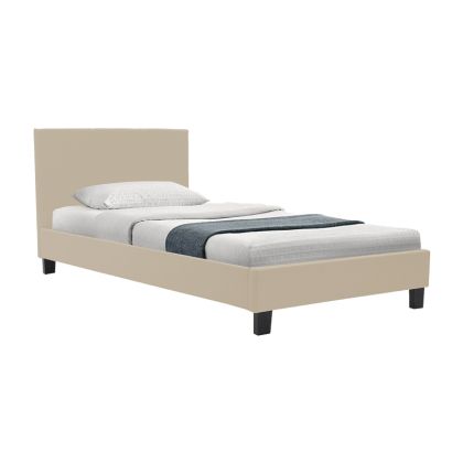 Bed Nevil ecru pu-wood black legs 90x190 cm