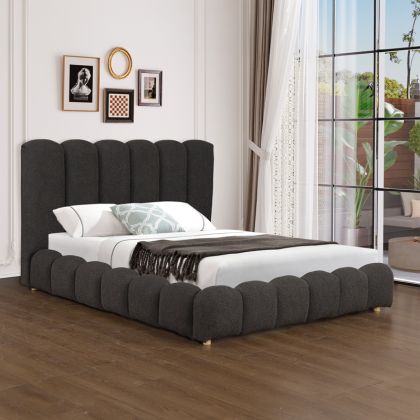 Nuvem bed, anthracite boucle fabric, with storage space 160x200cm