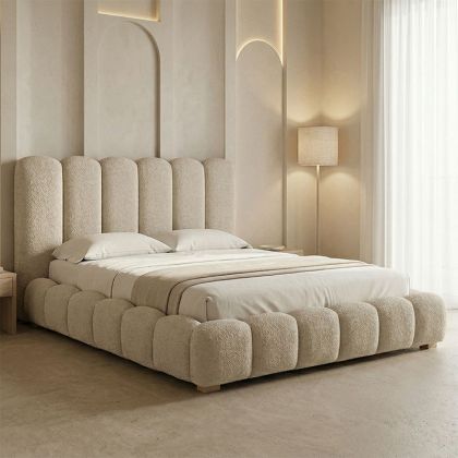 Nuvem bed, beige boucle fabric, with storage space 160x200 cm