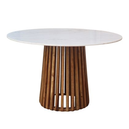 Marble Bold table, solid acacia wood base, natural, with white marble top 150 mm D120x76cm