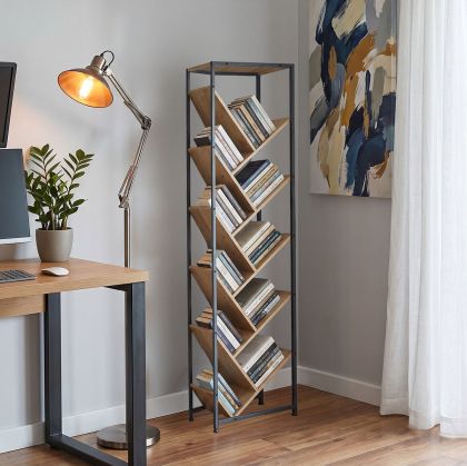 Metal bookcase Orunta, oak-black, 40x26.5x150 cm