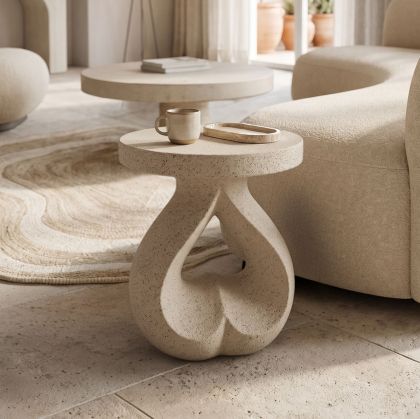Side table Belena Stone Heart ecru matte MGO D38.5x45.5cm