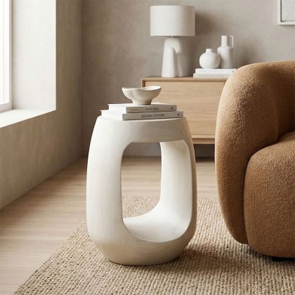 Lenora side table solid mango wood white D33x45cm