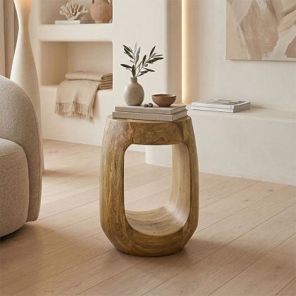 Lenora side table solid mango wood in natural color D33x45cm