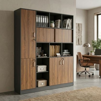 Professional bookcase Bokanza walnut-anthracite 160x40x200cm