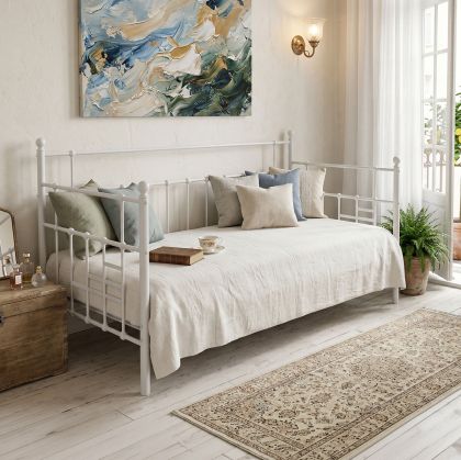 Sofa bed Routha, white metal, 90x190 cm