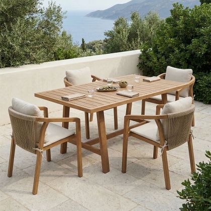 Malibu 5-piece dining table, solid acacia wood, 160x90x75 cm