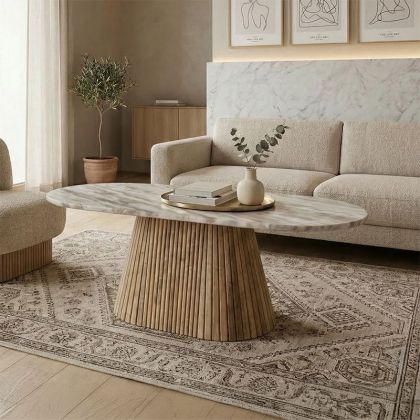 Aithra coffee table, solid mango wood in a natural shade with a marble top 120x60x45cm.