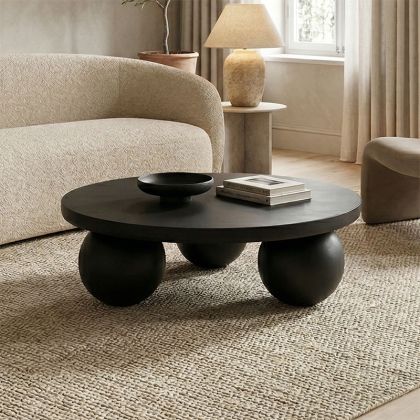 Coffee table Fedena solid mango wood, black, D90x30 cm