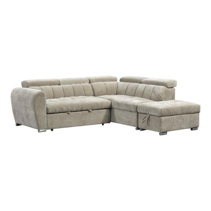 Corner sofa bed left corner Nuvora with storage space beige fabric 244x225x79cm