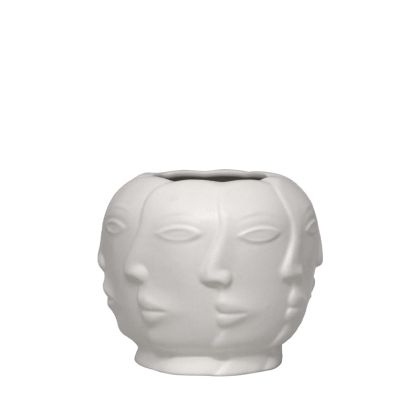 White ceramic vase with faces - 19.5X17CM 1/12BOX
