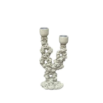 Decorative candlestick X2 cream polyester, embossed coral - 10X6X24CM 48/KIB