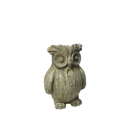 Decorative beige/olive green owl small - 9.5X9X14CM 12/BOX