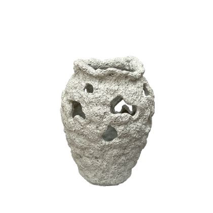 Decorative vase cream polyester, embossed coral - Φ20X26CM 12/KIB