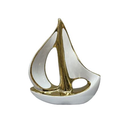 Ceramic decorative gold/white boat - 25X30CM 36/KIB