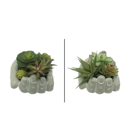 Succulents in handmade clay pot, gray - 2 assorted designs - Φ13X13CM 4/24BOXES