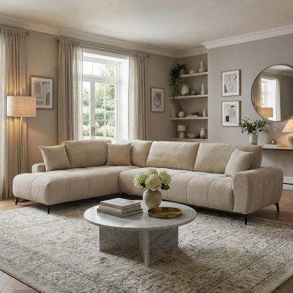 Corner sofa Veneto right corner beige fabric 298x208x85cm