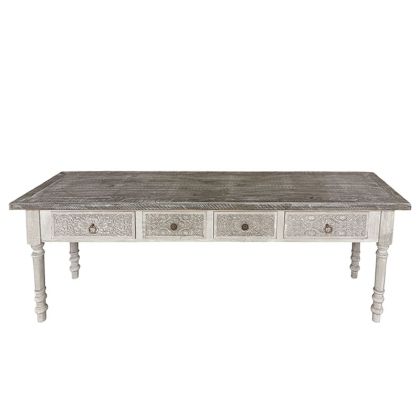 Wooden table, cream, aged style, rectangular, semi-straight - 160.5X40X53CM 1/BOX
