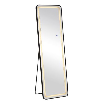 LED-7 Illuminated wall and floor mirror, black aluminum, sensor-controlled with 3 lighting options