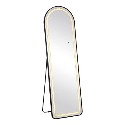 LED-8 Illuminated wall and floor mirror, black aluminum, sensor-controlled with 3 lighting options