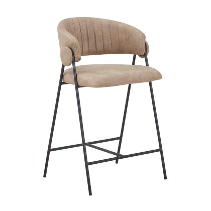 Bar stool ALFREDO, painted black, suede in beige