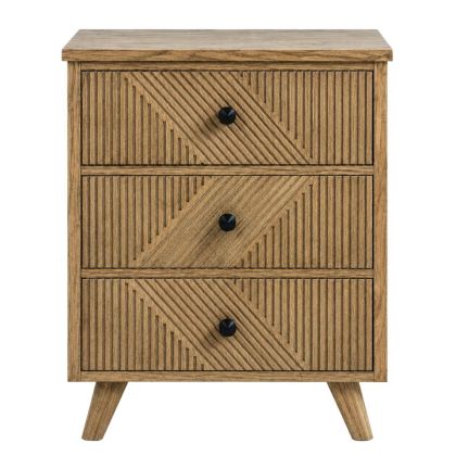 Wooden bedside table, light brown, with 3 drawers 50X33X75CM