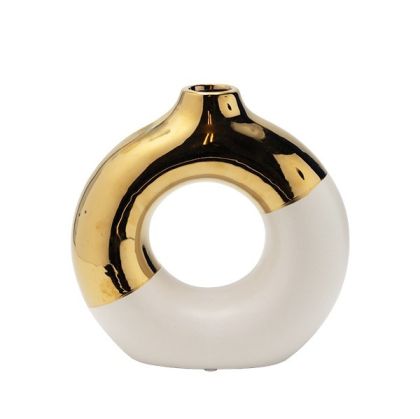 Ceramic vase white - gold 20.5X7.5X20.5CM