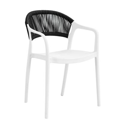 Garden chair DONNA - Pro, PP-UV white, wicker rope black