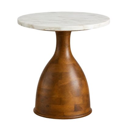 Дървена помощна маса с бял плот Ф50X60СМ
