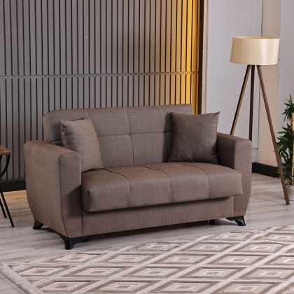 Modesto 2-seater sofa bed with storage, brown fabric, 153x84x86cm