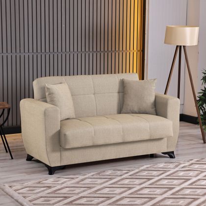 Modesto 2-seater sofa bed with storage, cream fabric, 153x84x86cm